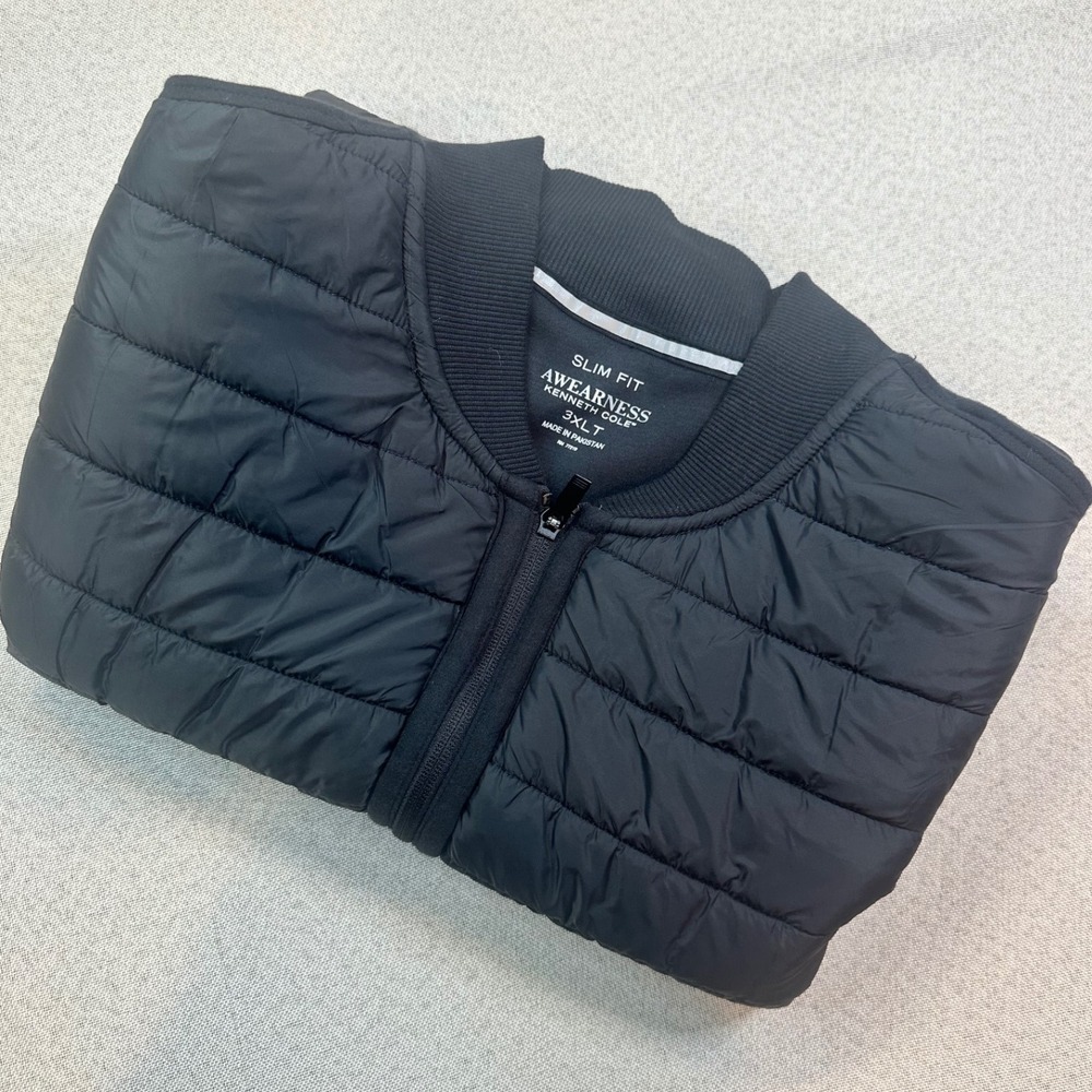 Kenneth Cole Awearness Bomber Jacket Mens 3XLT Black Quilted Puffer Hybrid Zip